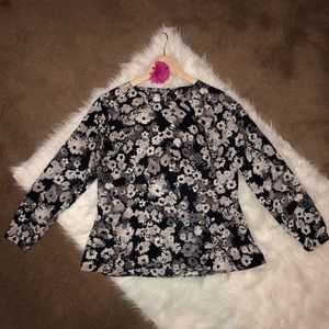 Gray and Black Floral Blouse Size Small Petite